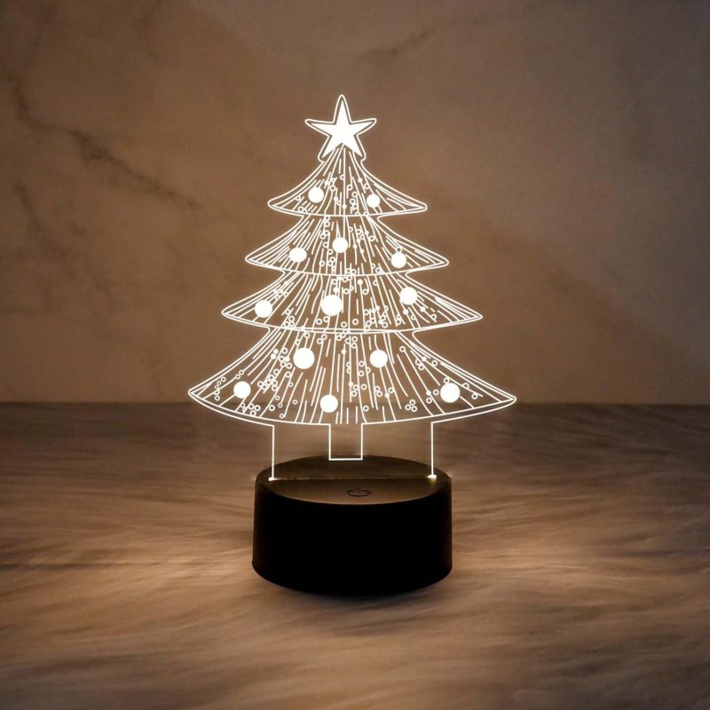 3D Illusion Christmas Tree Night Lamp Christmas Decorations with Led Light with Warm White Light & On/Off Touch Button